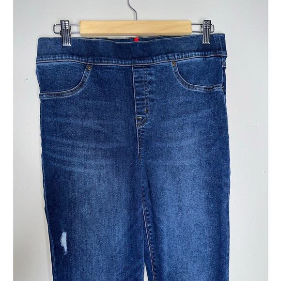 Spanx Distressed Skinny Jeans Dark Blue Wash Size Large Stretch Compression - Picture 4 of 7
